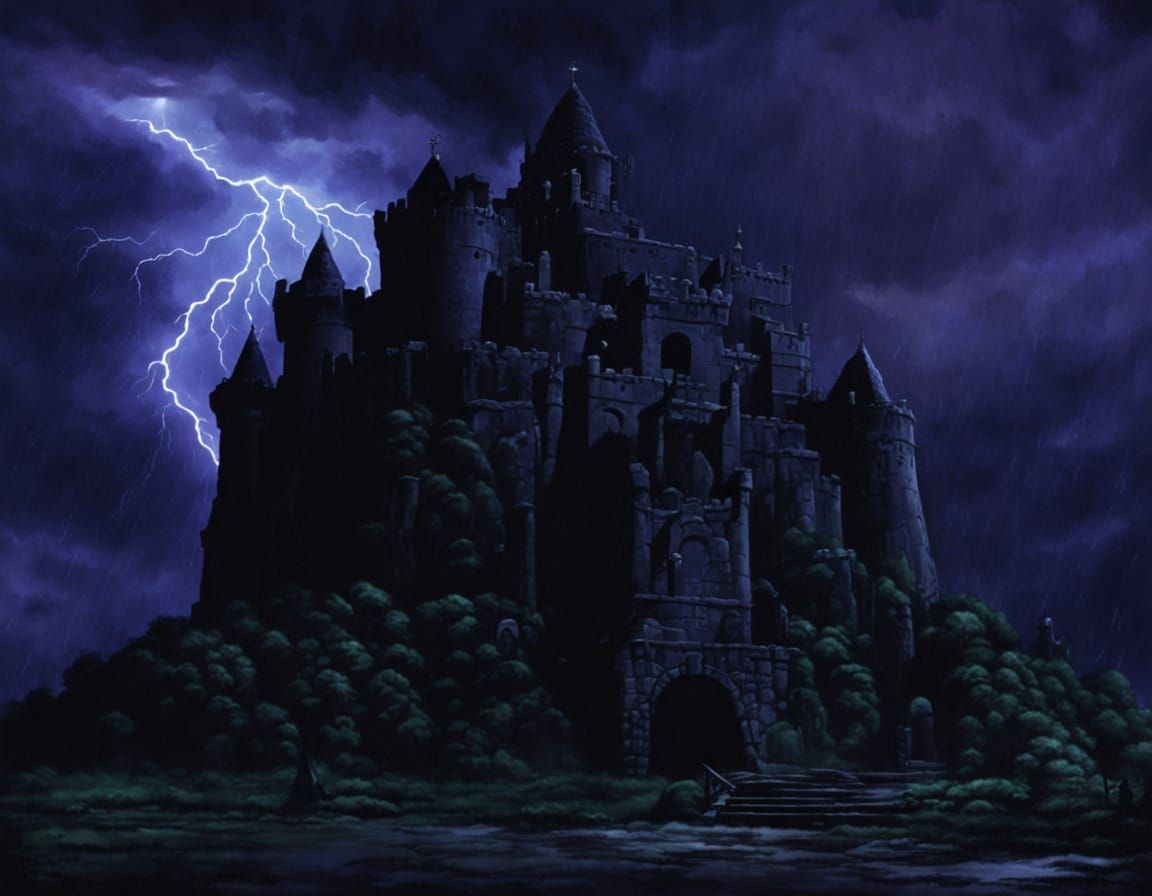 Castle Grayskull at Night with Lightning