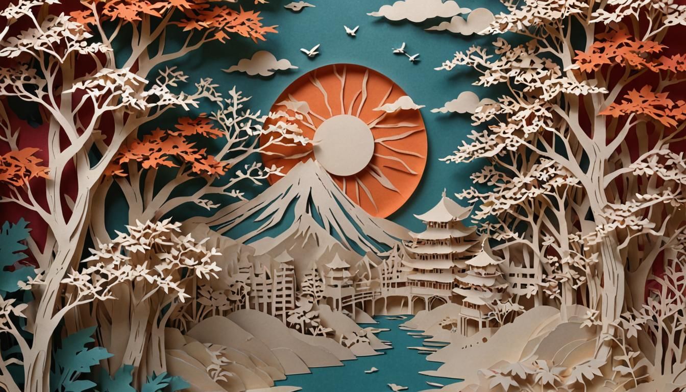 Detailed Kirigami Art in Japanese Aesthetic