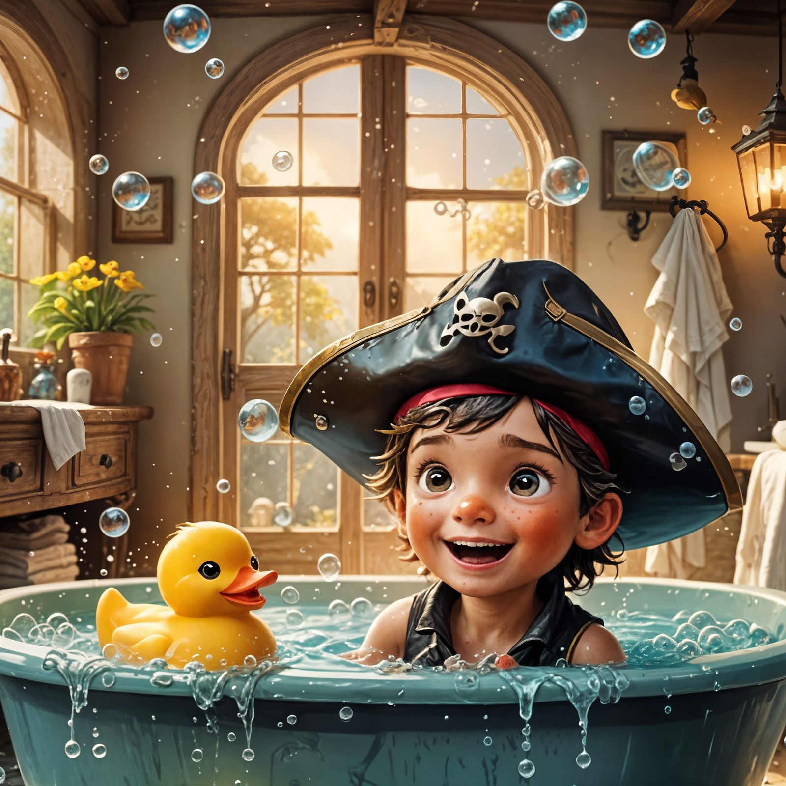 Adorable Pirate Rubber Duck in a Bath Tub