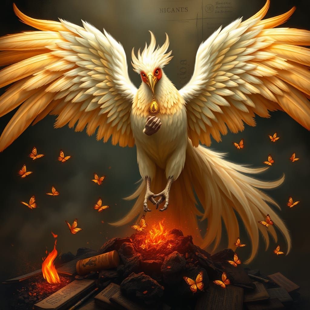 Majestic Phoenix Rises from the Ashes in Vibrant Sunset Colo...