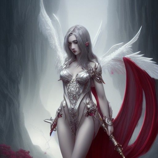 White Succubus in Silver Armor, Digital Illustration