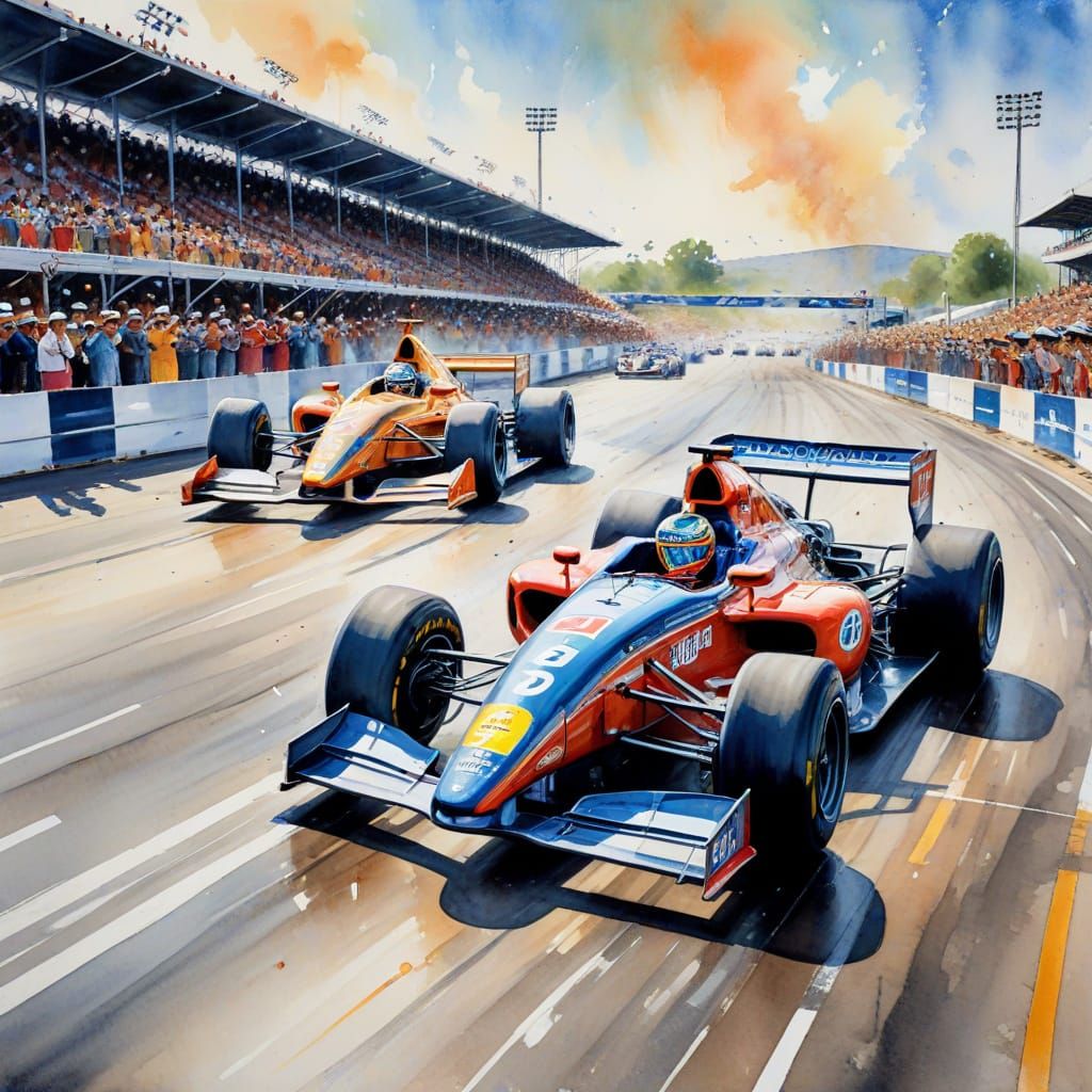 Formula Race Finish Line in Watercolor Style