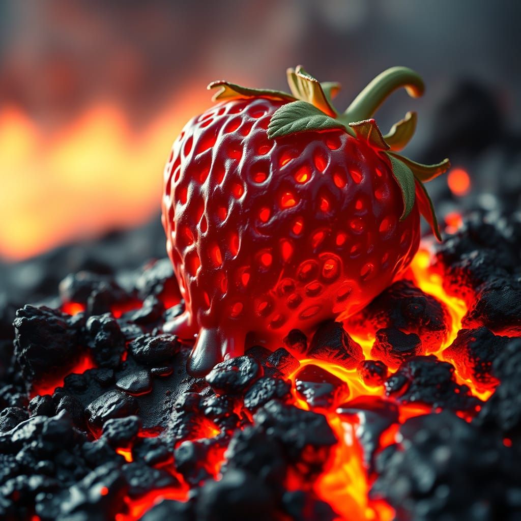 Strawberry Lava Sculpture: Volcanic Food Art