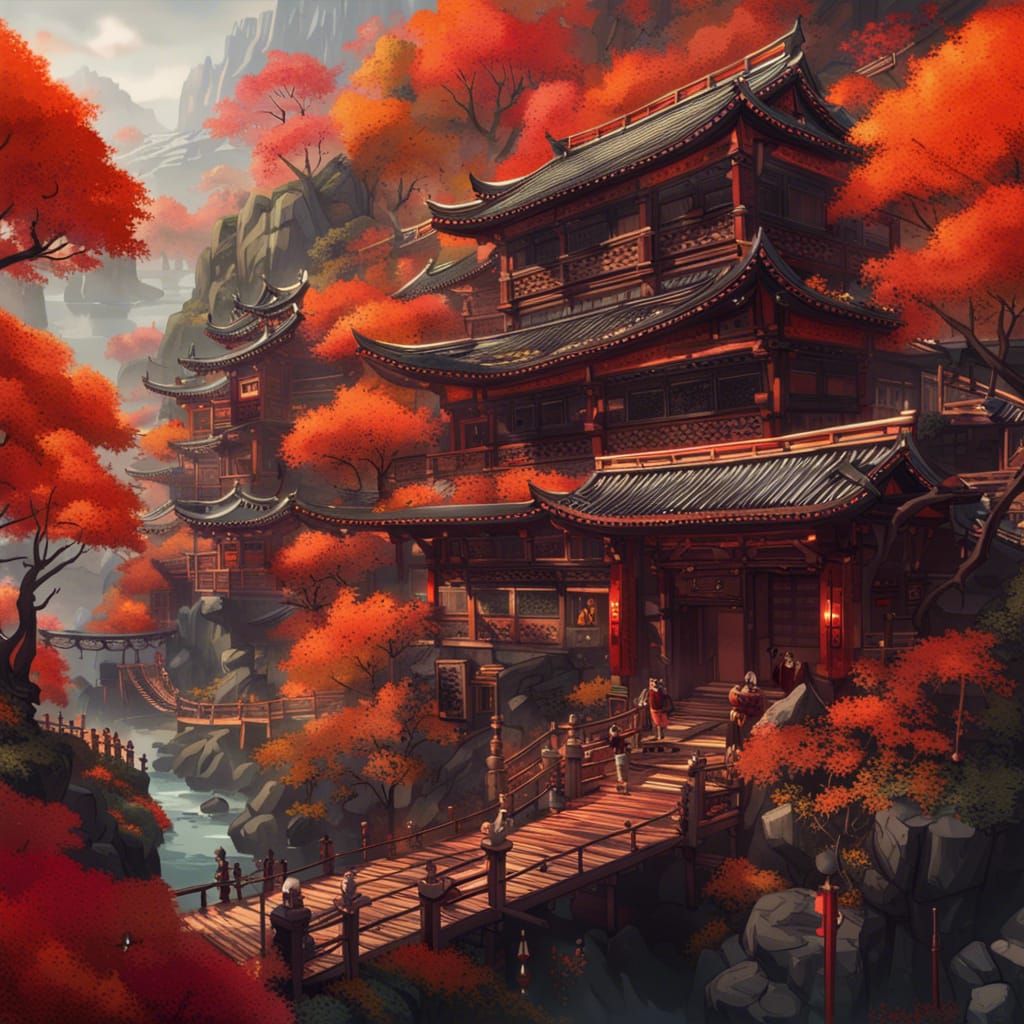 Japanese Fantasy Landscape: Maximalist Concept Art