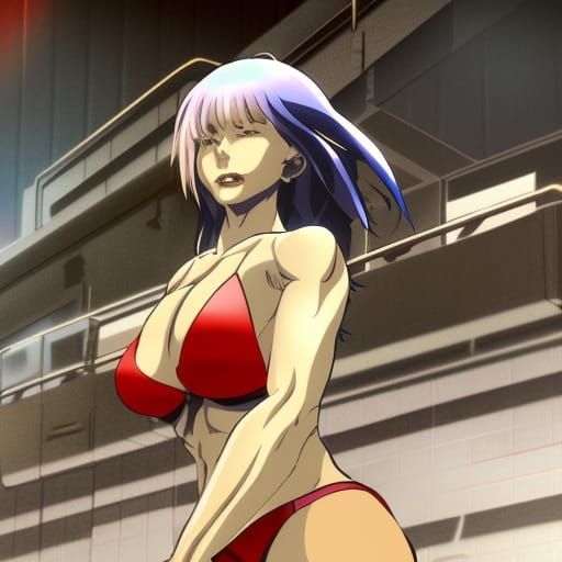 Blonde Female Bodybuilder in 90s Anime Style