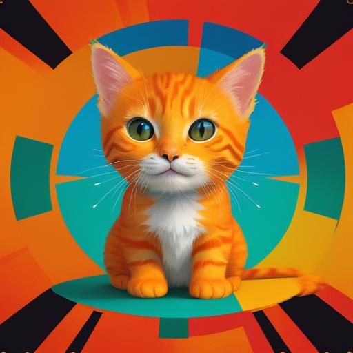 Cute Orange Kitty Smiles: Pop Art Digital Rendering