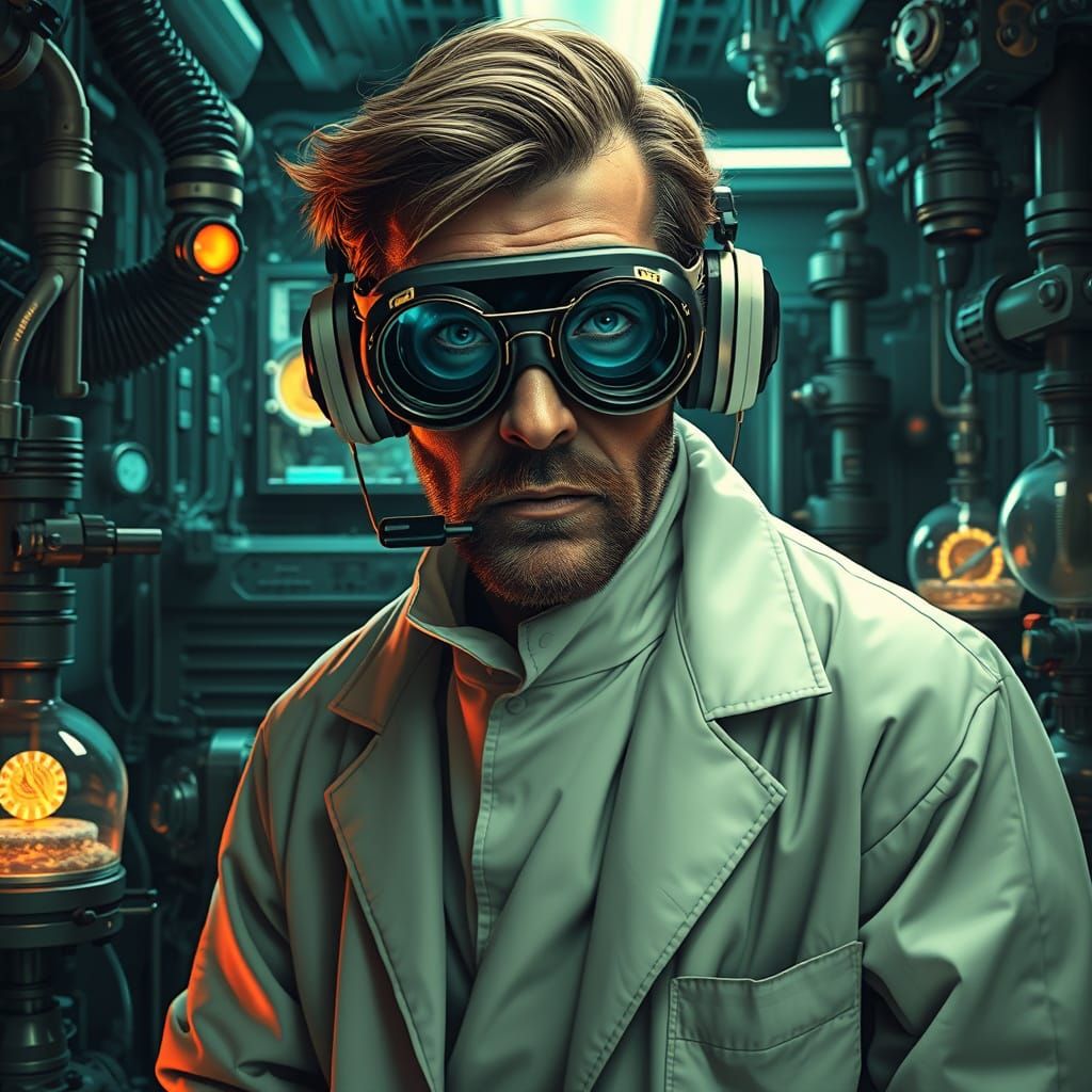 Mad Scientist's Futuristic Lab in Concept Art Style