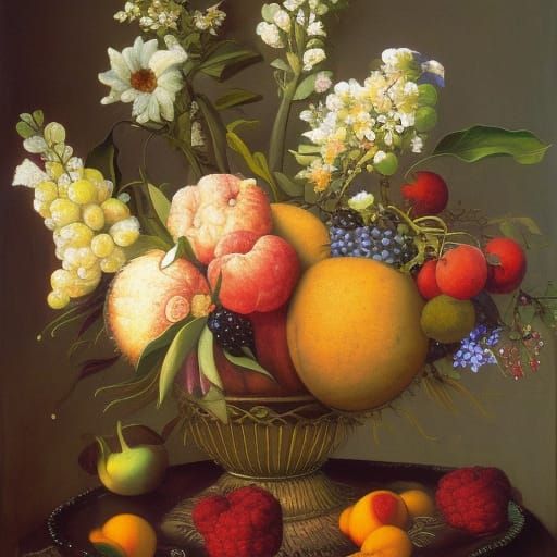 Renaissance Still Life: Flowers and Fruits in Oil