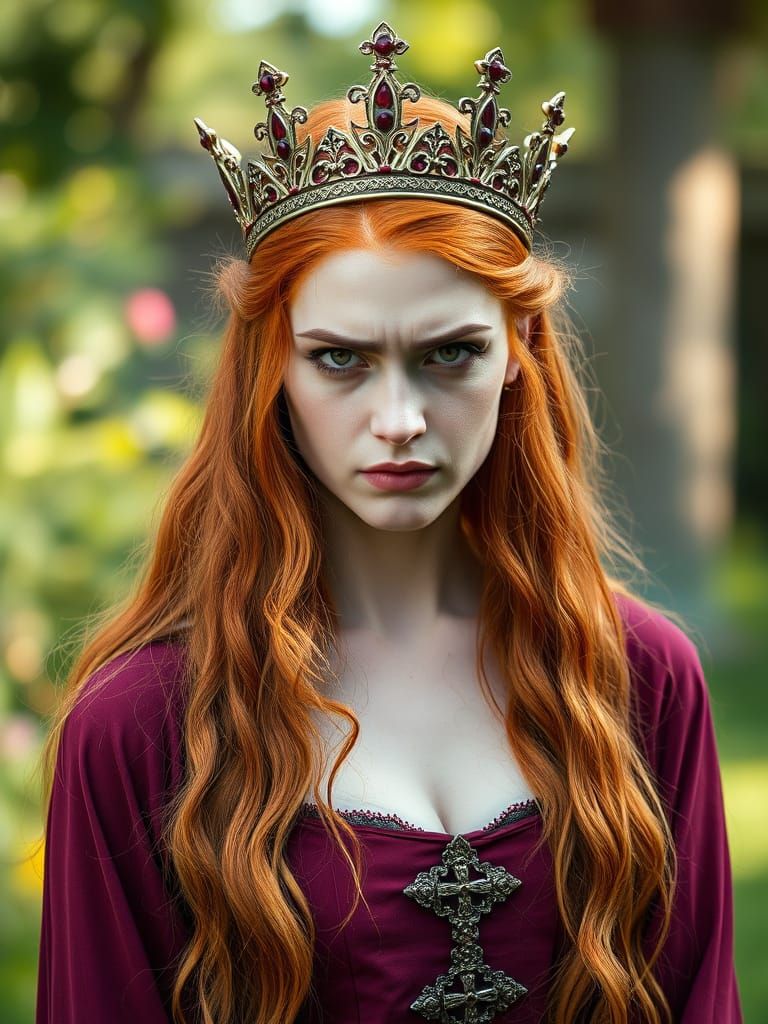 Medieval Queen in Anger, Royal Garden Setting