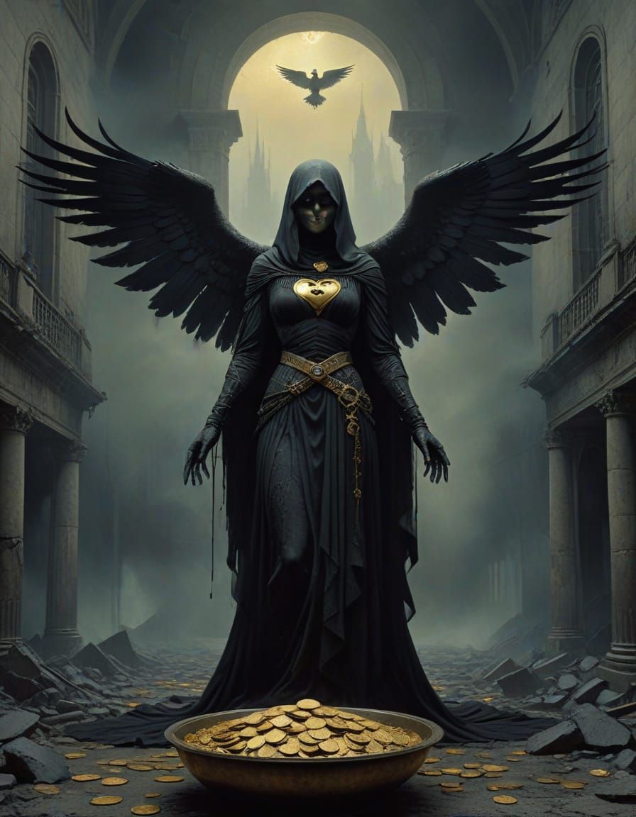 Lady Justice Corrupted: A Darkly Symbolic Scene