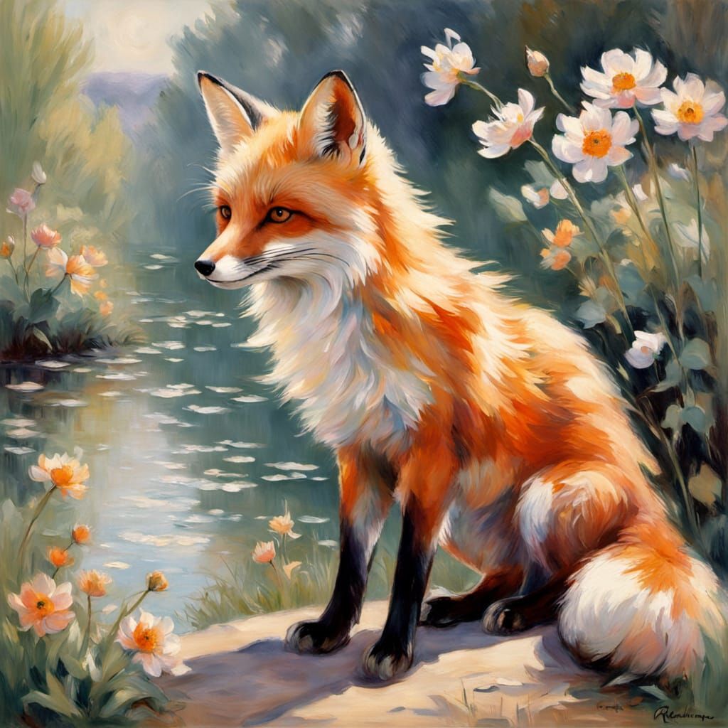 Whimsical Fox in Impressionist Bloom