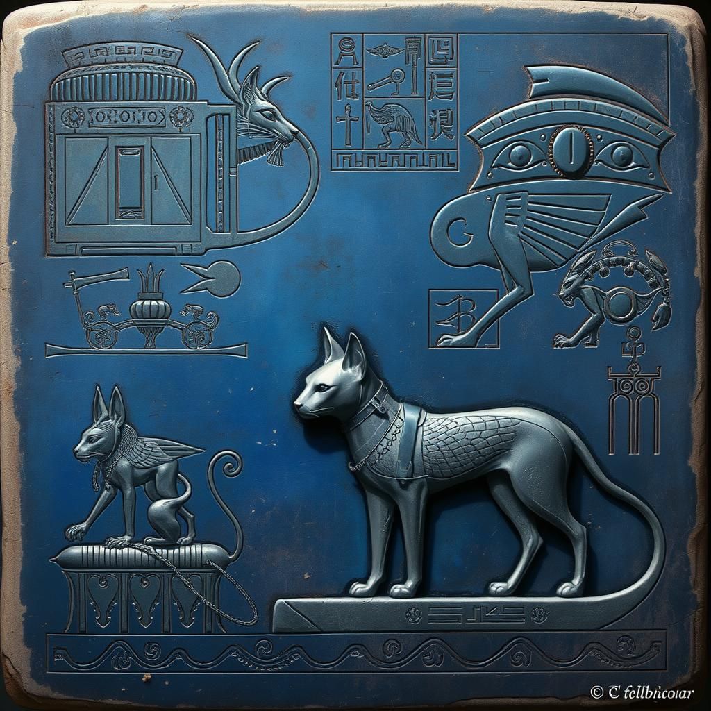 Martian Hieroglyphics with Cats in Metallic Palette