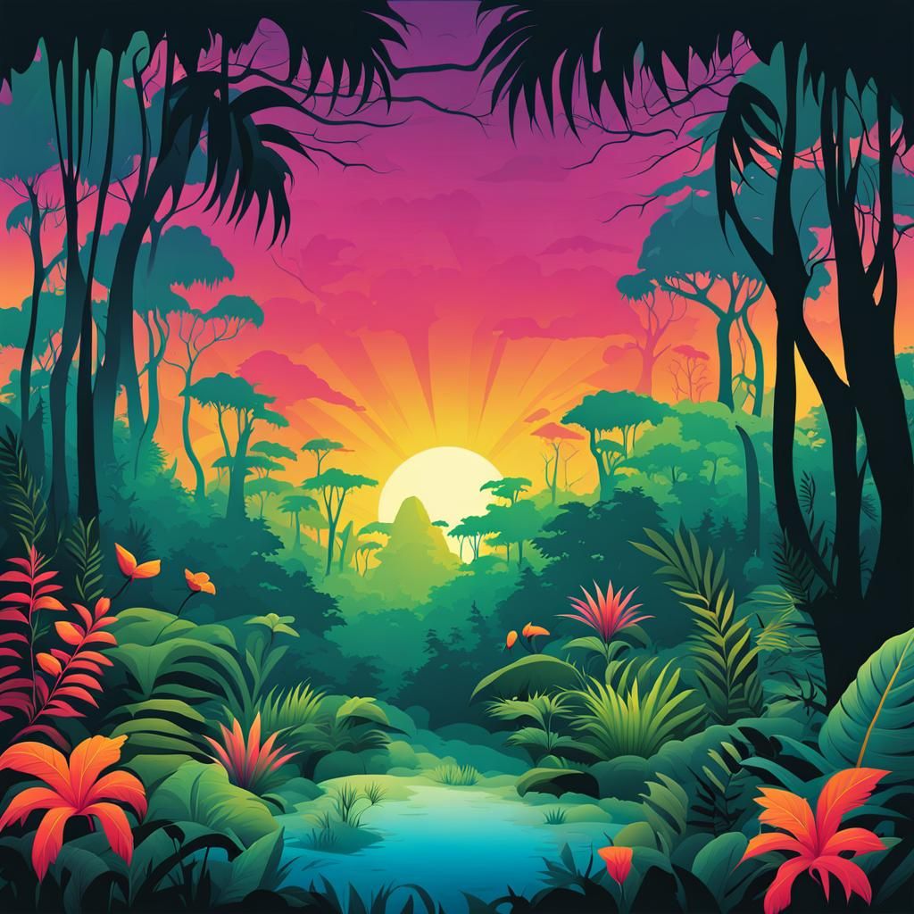 Mystical Surreal Jungle Vector Art Landscape