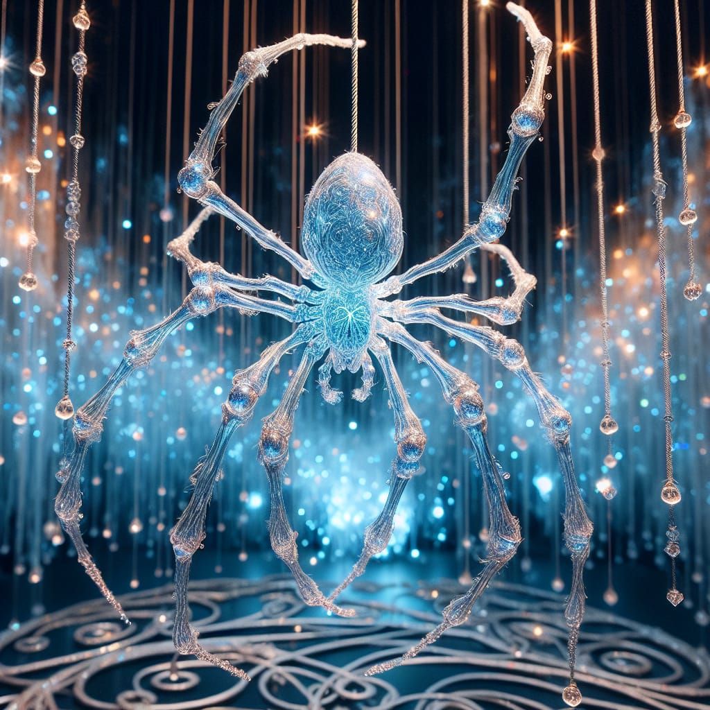 Bioluminescent Spider Suspended by Silver Thread