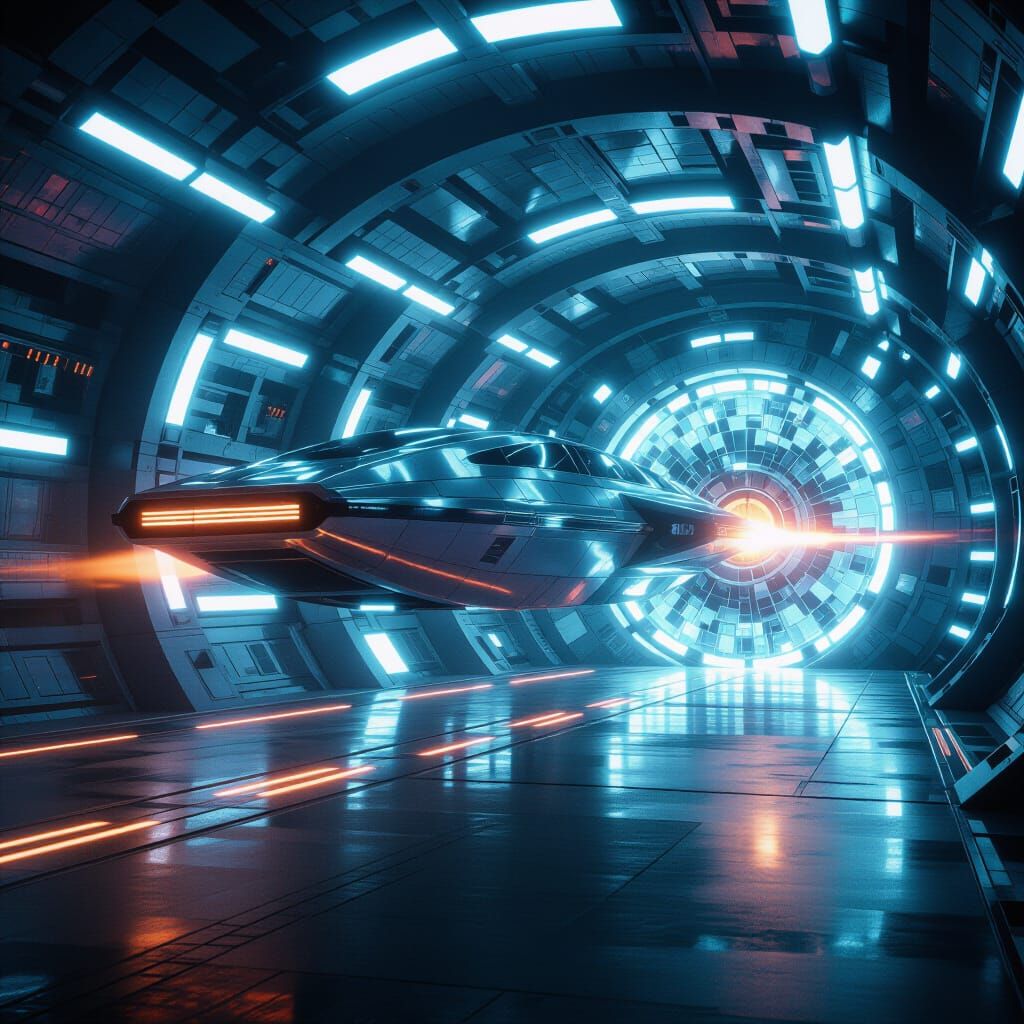 Futuristic Time Machine: Cinematic Film Still