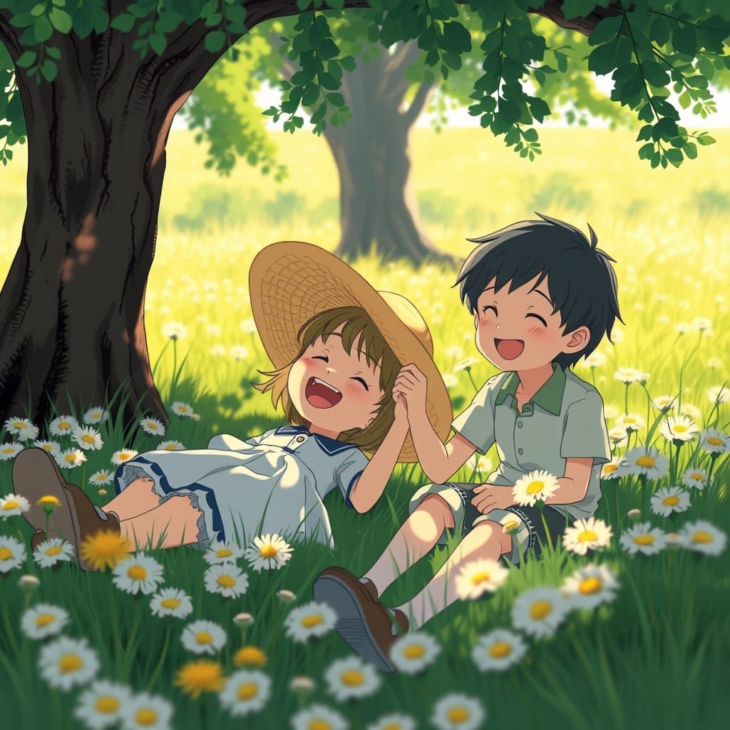 Whimsical Childhood Moment in a Vibrant Field of Dandelions