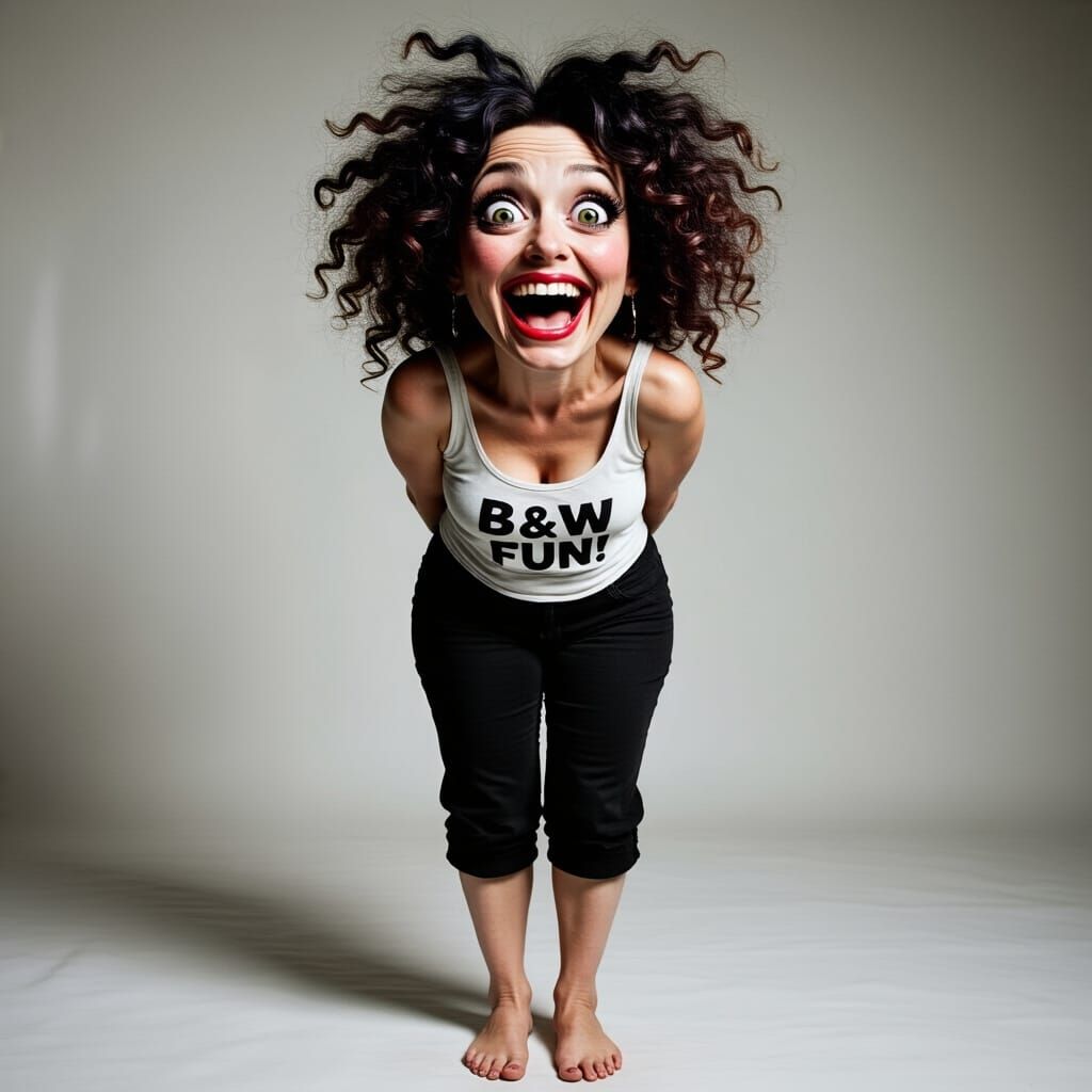 Laughing Woman Portrait in High Contrast Black and White