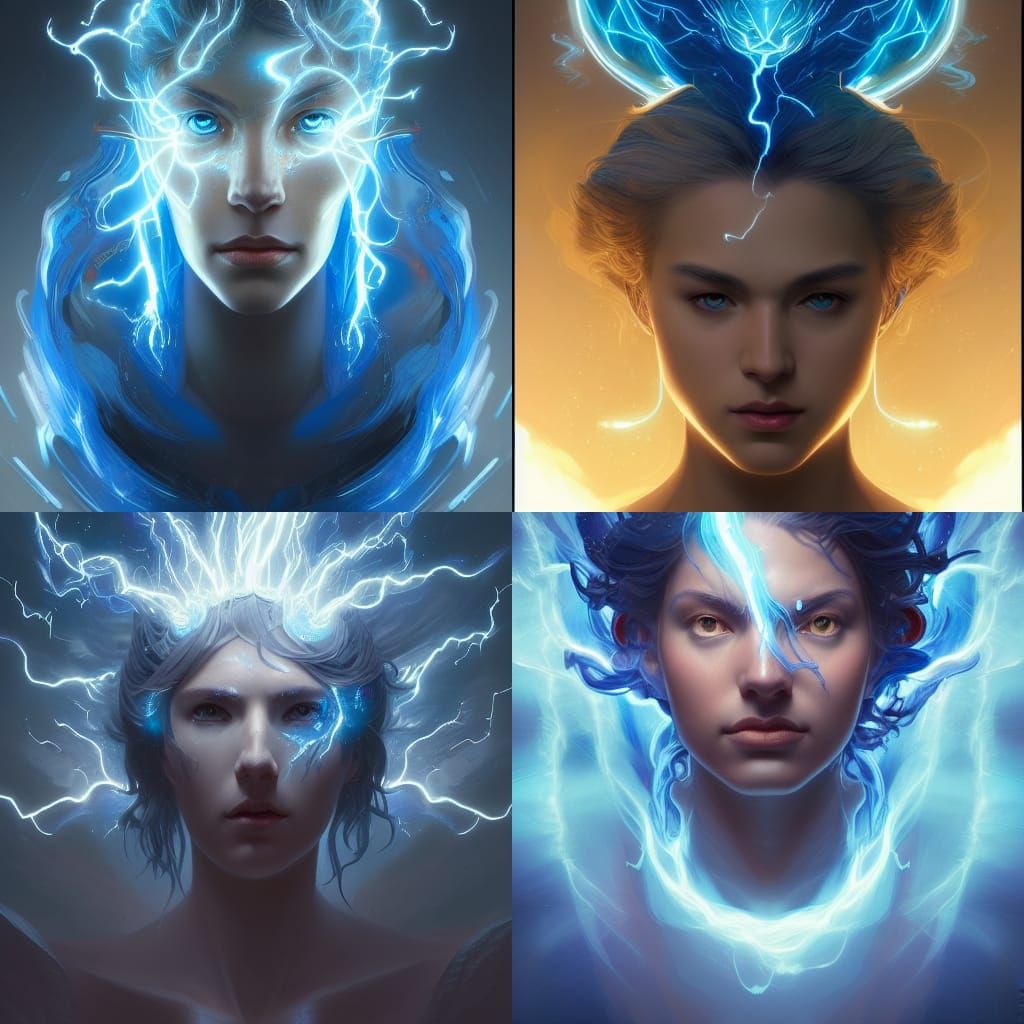 Cosmic Deity of Blue Lightning: Hyperdetailed Portrait