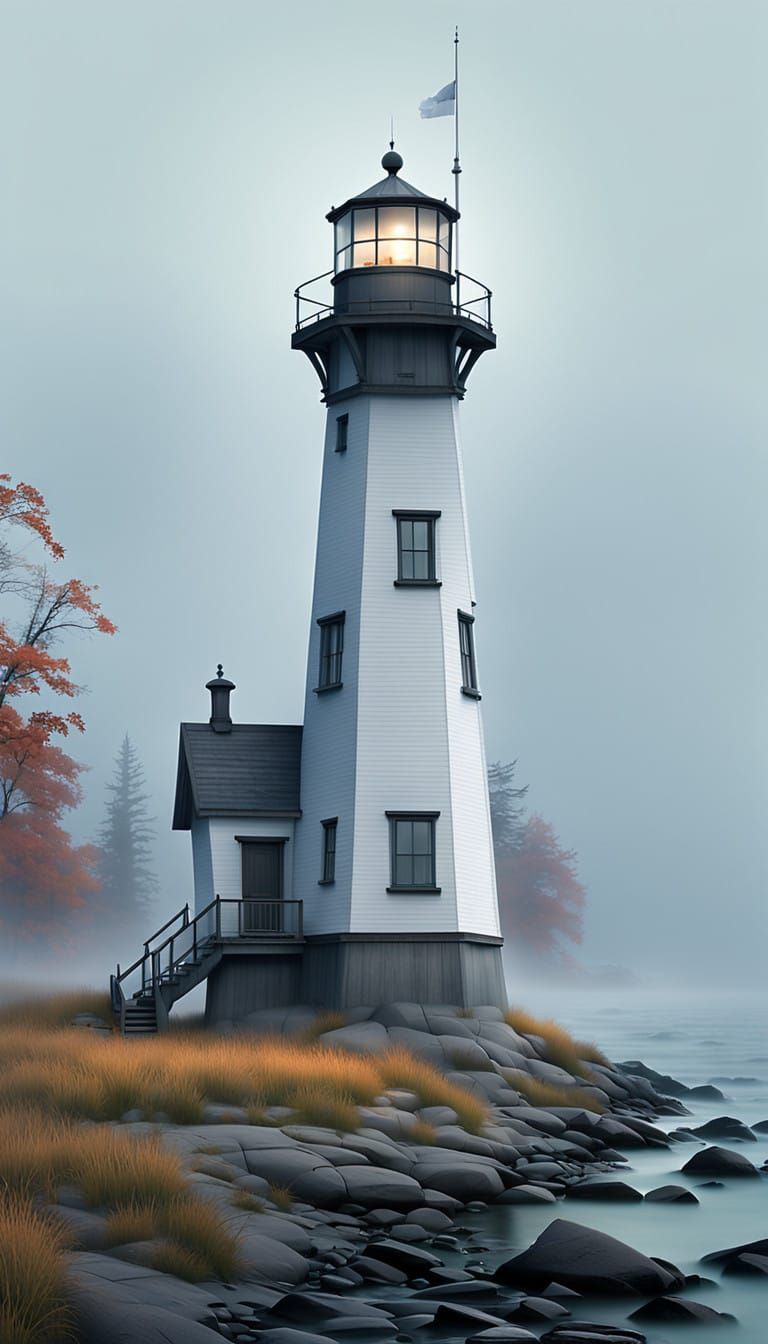 Misty Toronto Lighthouse Illuminated in Fog