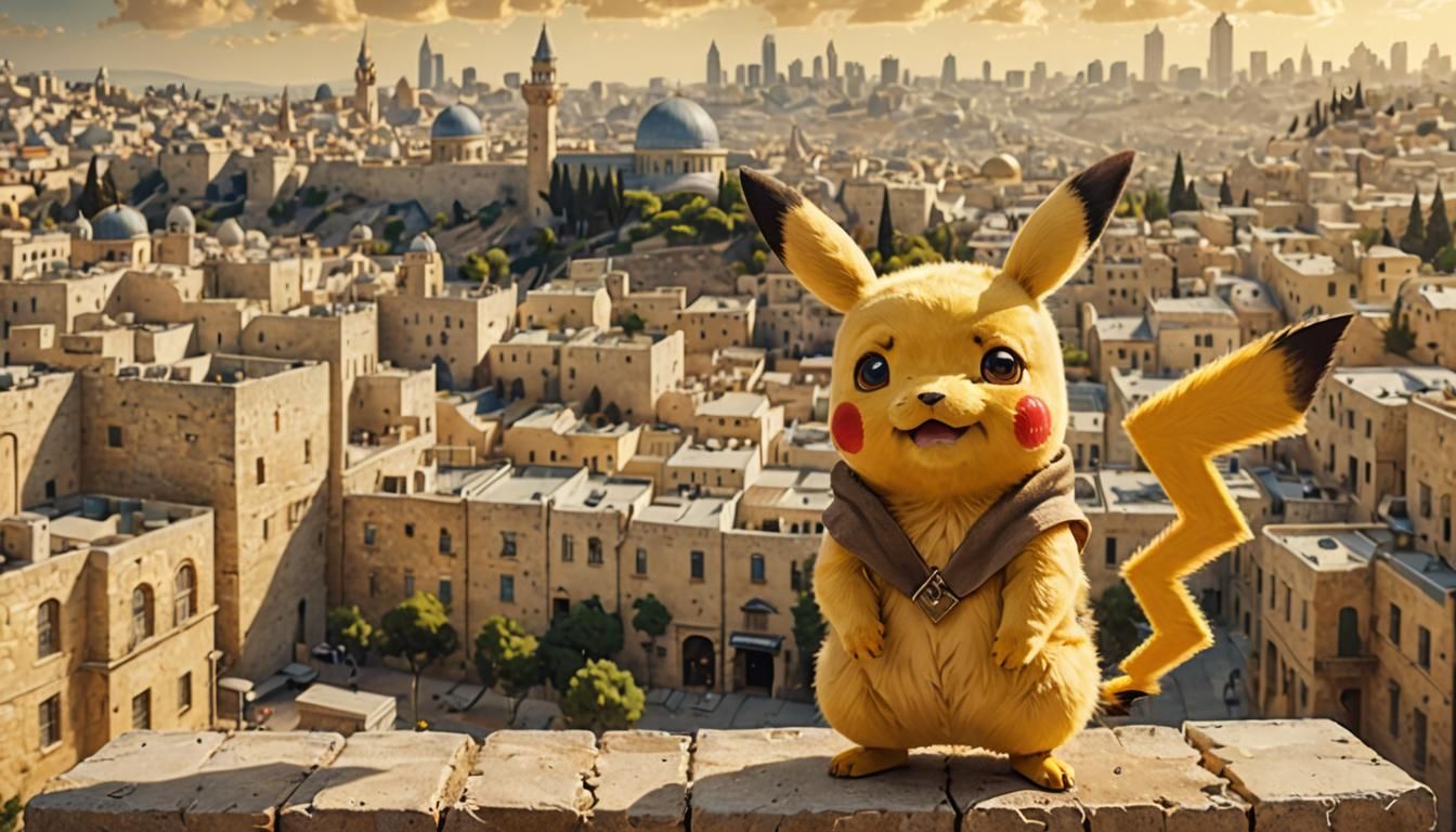 Jewish Pikachu in Jerusalem: Vibrant Digital Art
