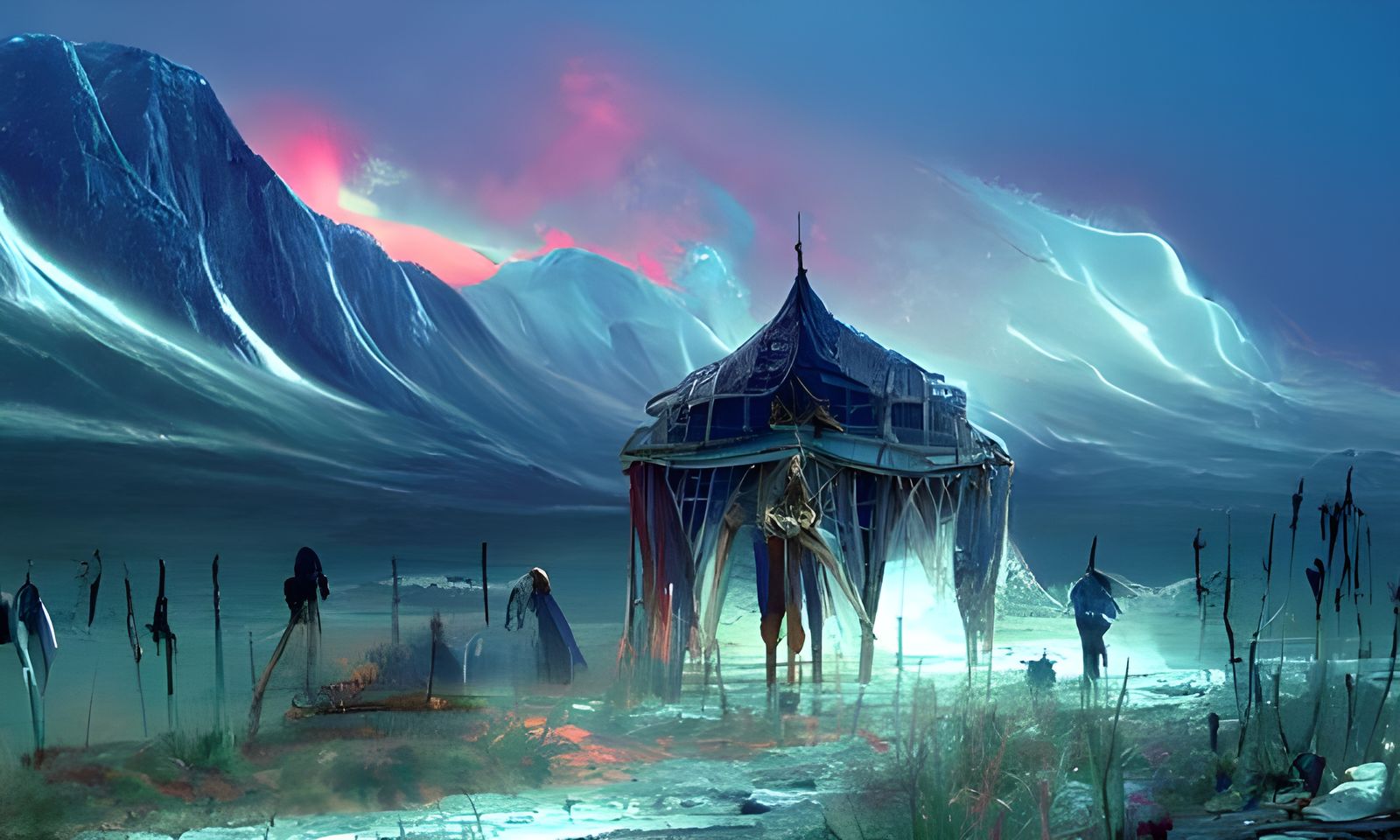 Eerie Desert Yurt: A Dark Fantasy Landscape