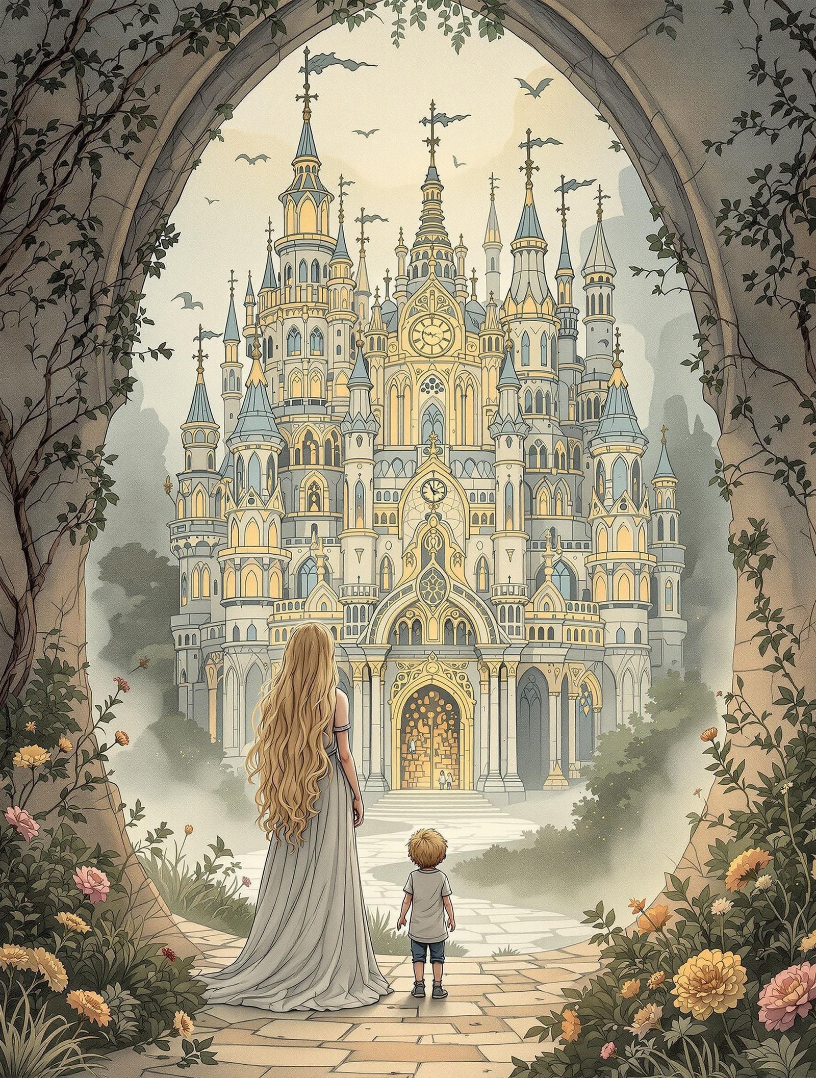 Whimsical Ancient Castle in a Dreamy, Candlelit Atmosphere