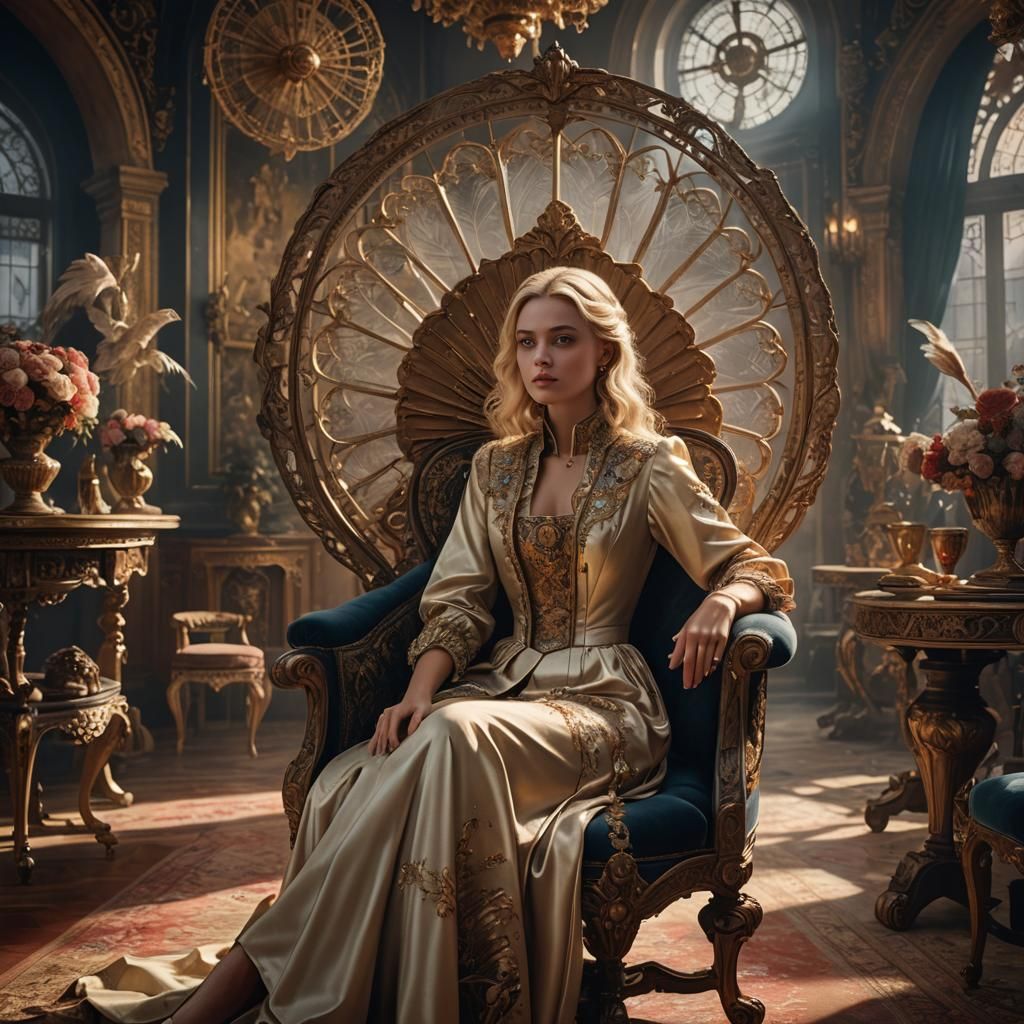 Blonde Woman on Chair in Epic Digital Painting