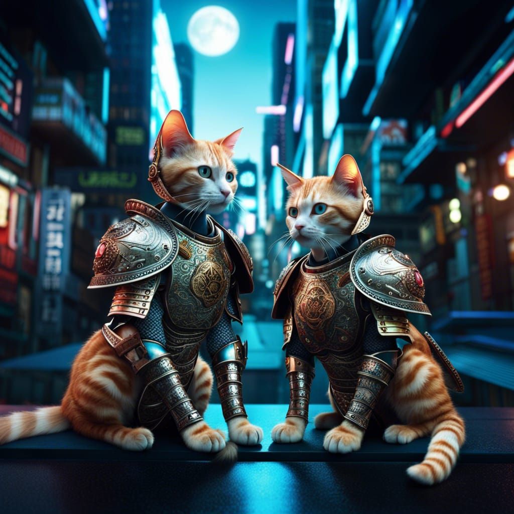 Magical Samurai Cats in Aetherpunk City