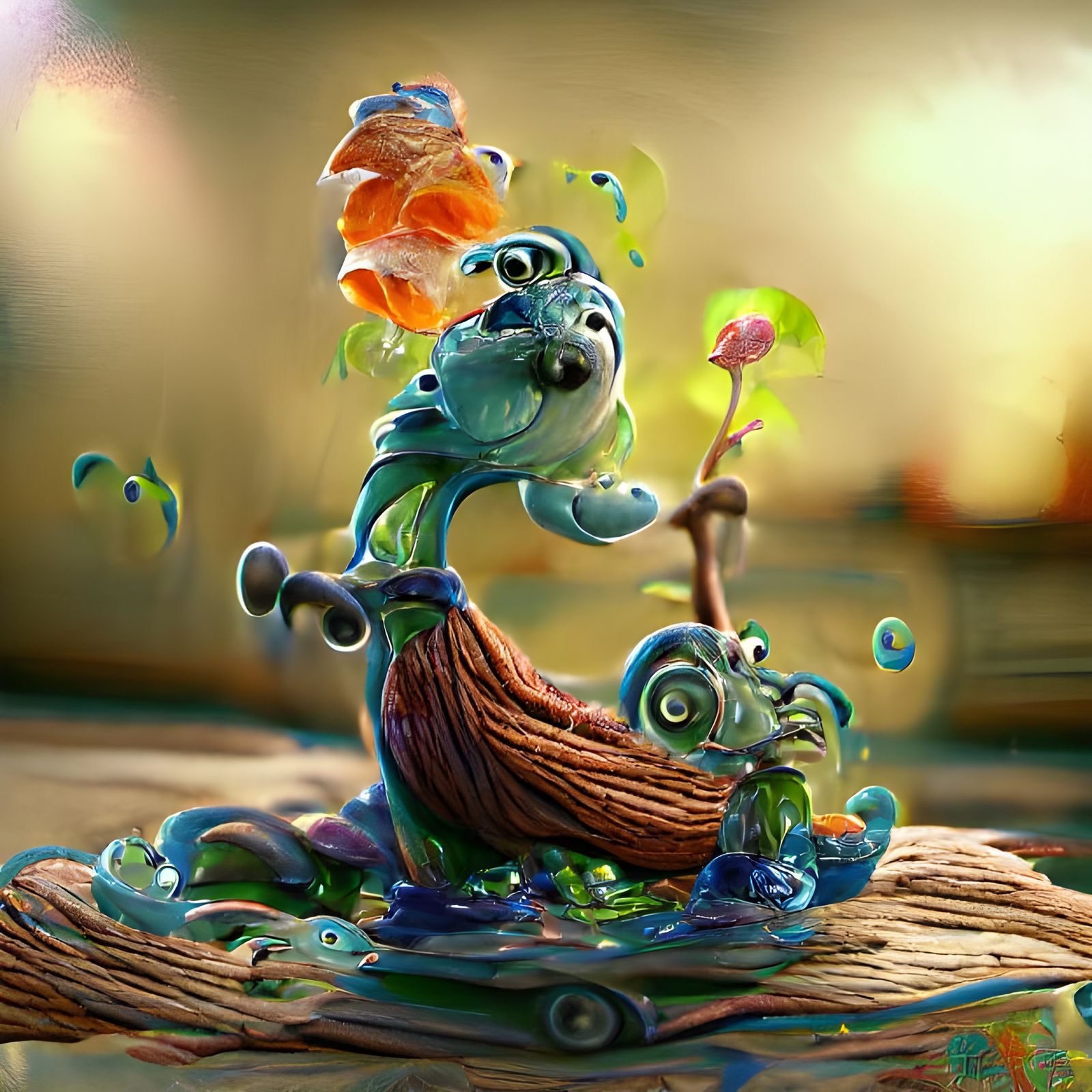 Cute Sea Monsters in Coral Reef: Pixar-Style