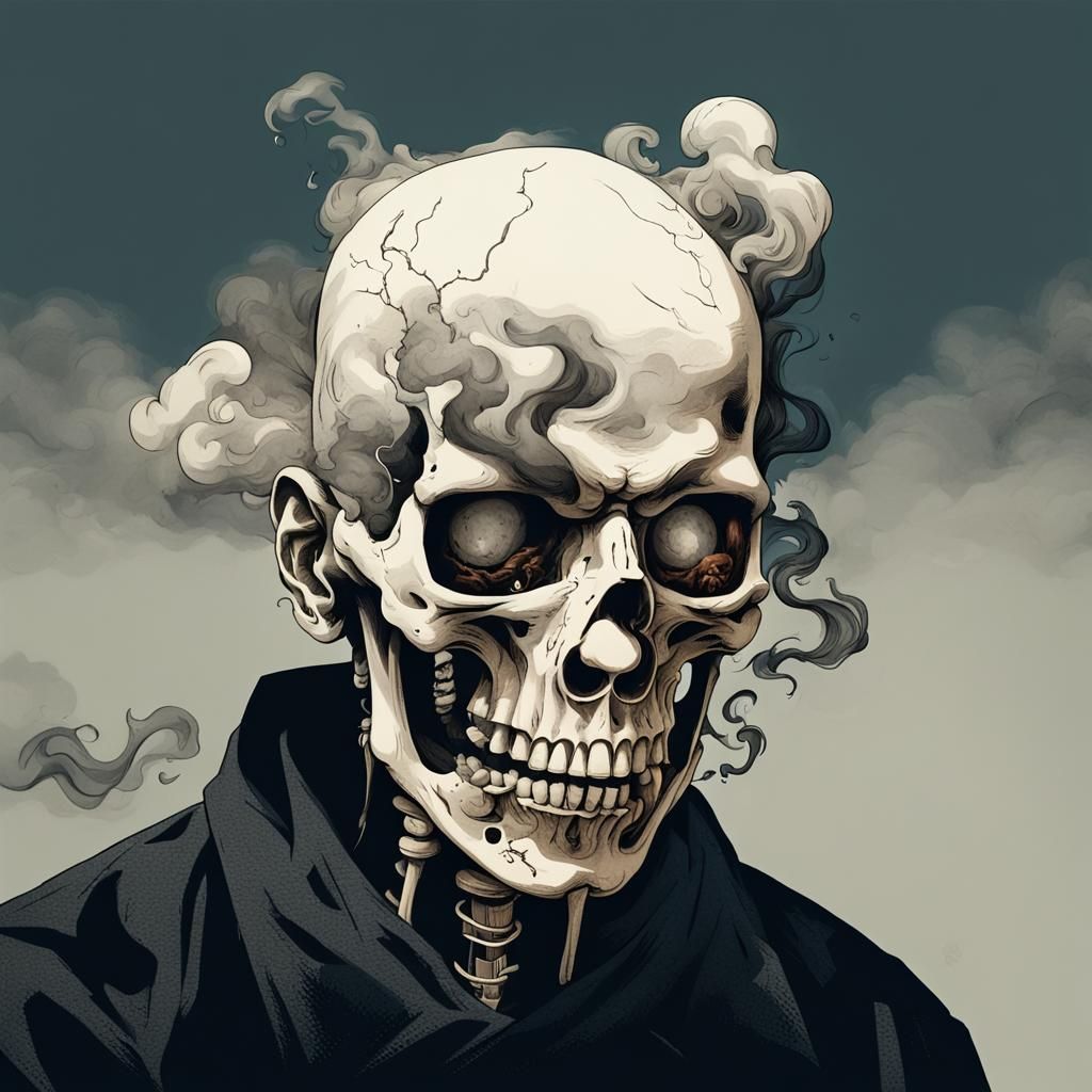 Ethereal Figure Emerges From Head in Smoky Scene