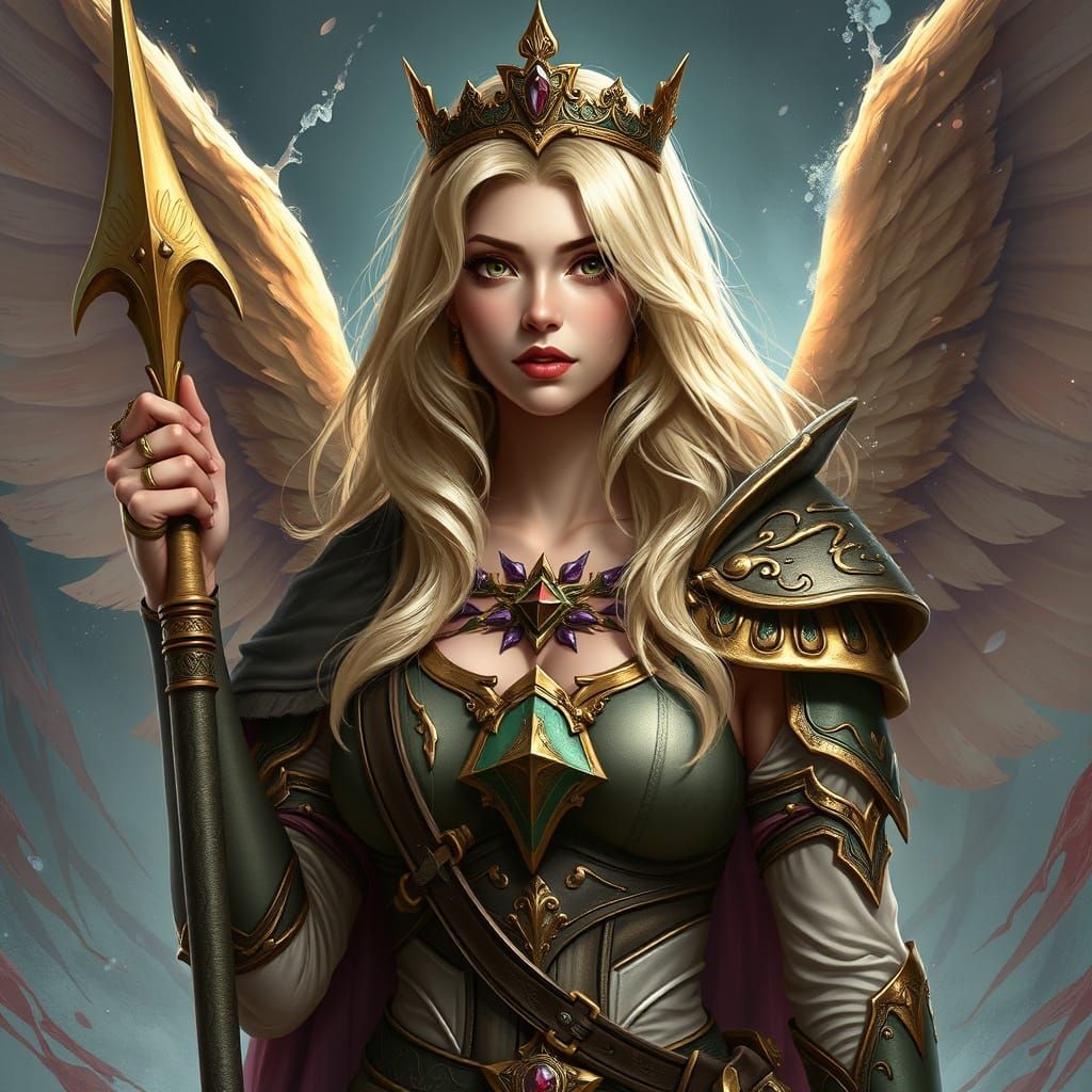 Blonde Cleric of Cupid in Fantastical Landscape