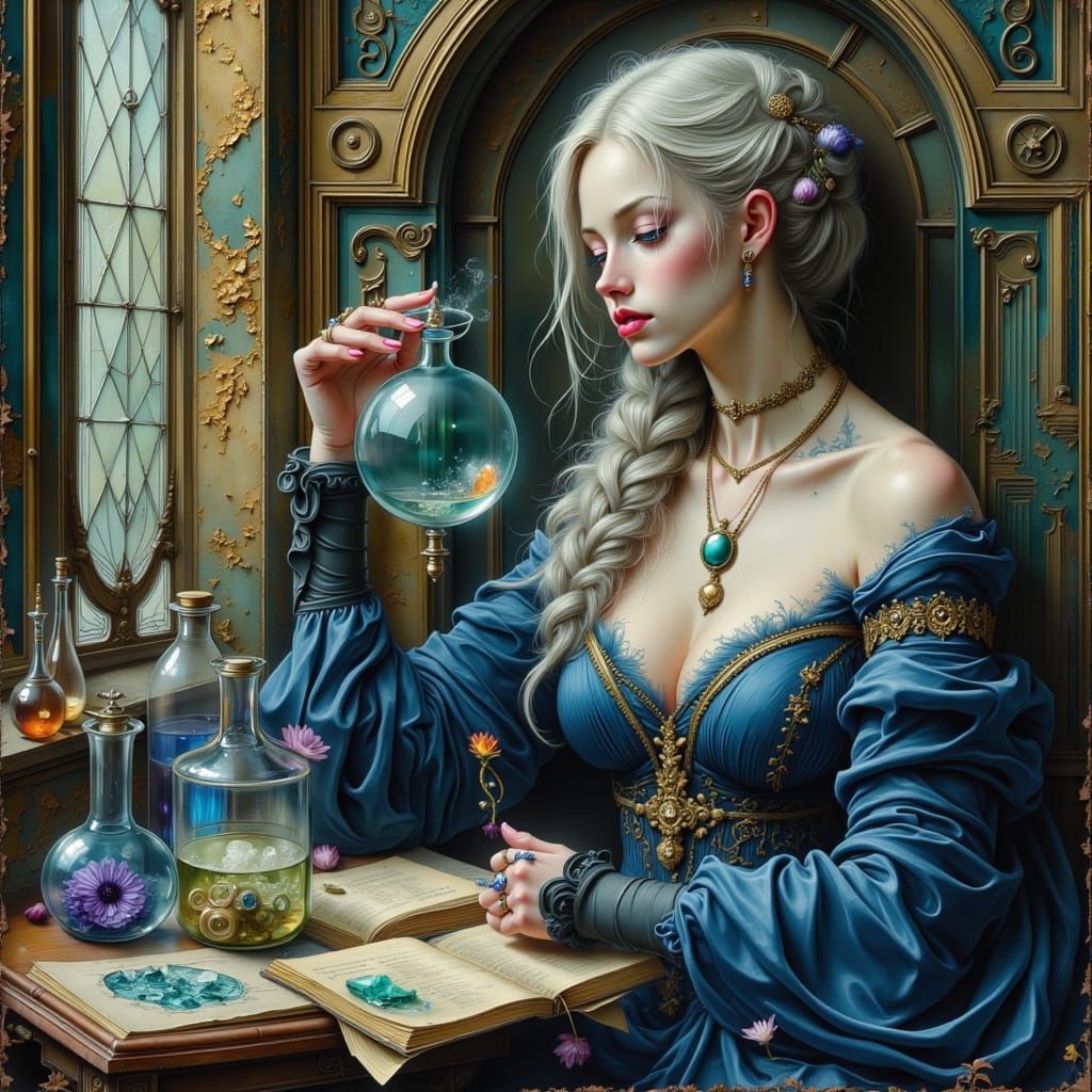 Baroque Alchemist Woman in Luminous Oil Paint