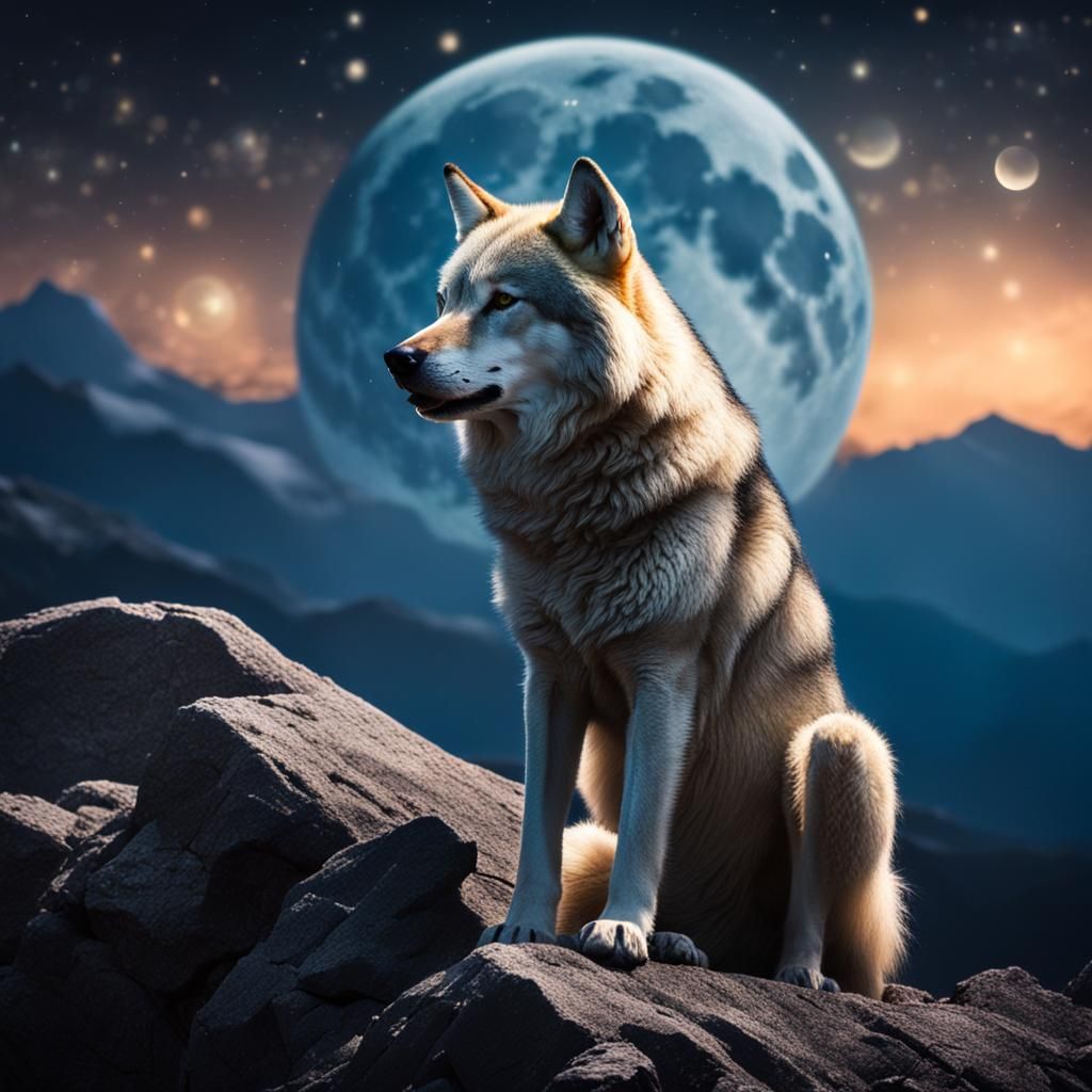 Crystalline Wolf Howling at the Moon