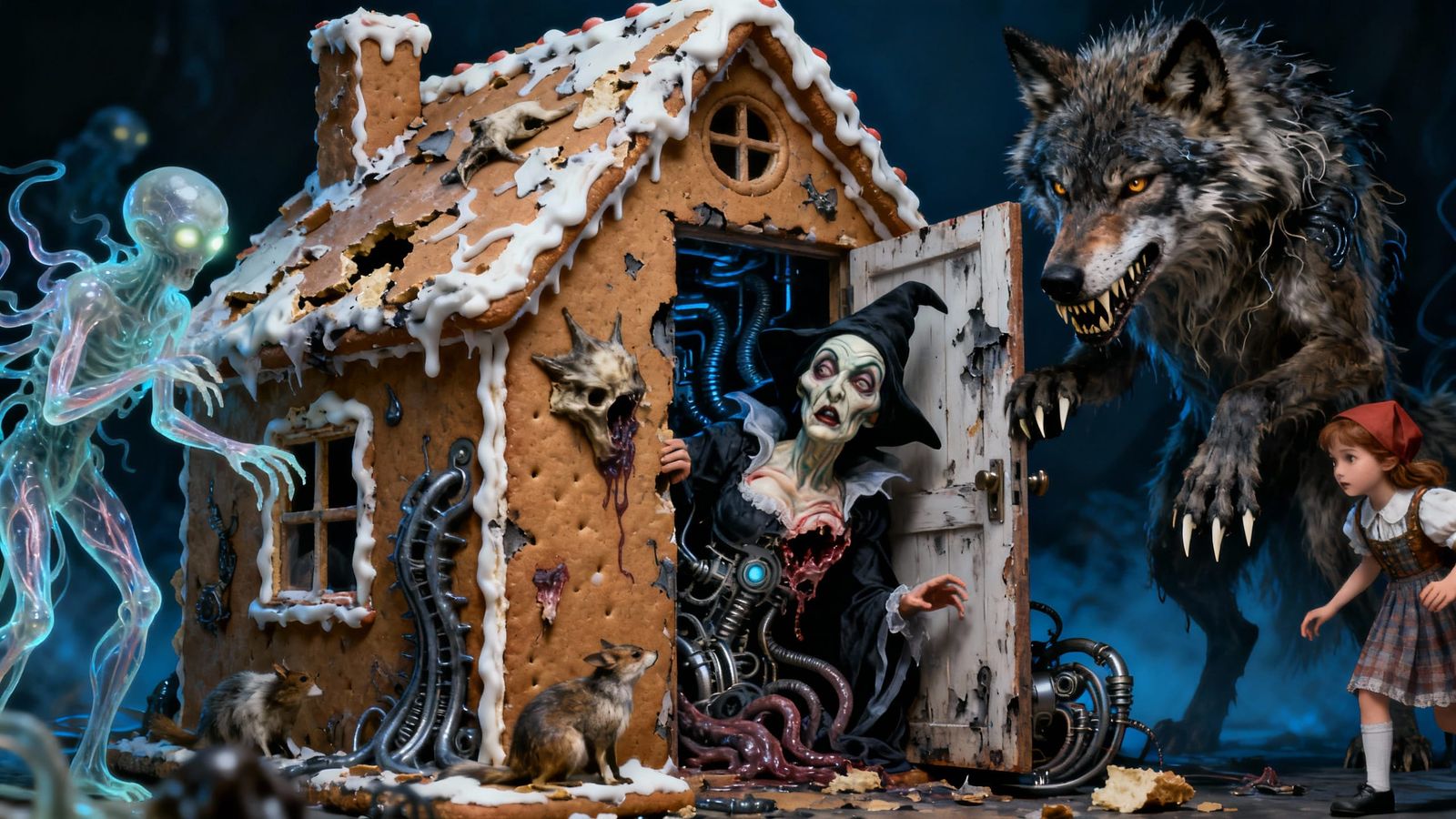 Big Bad Wolf Eats Witch in Satirical Grimm Fairytale