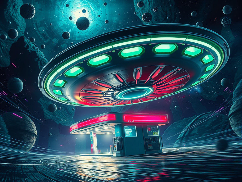 Alien UFO Gas Station in Deep Space