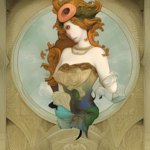 Mushroom Face Lady in Art Deco Style