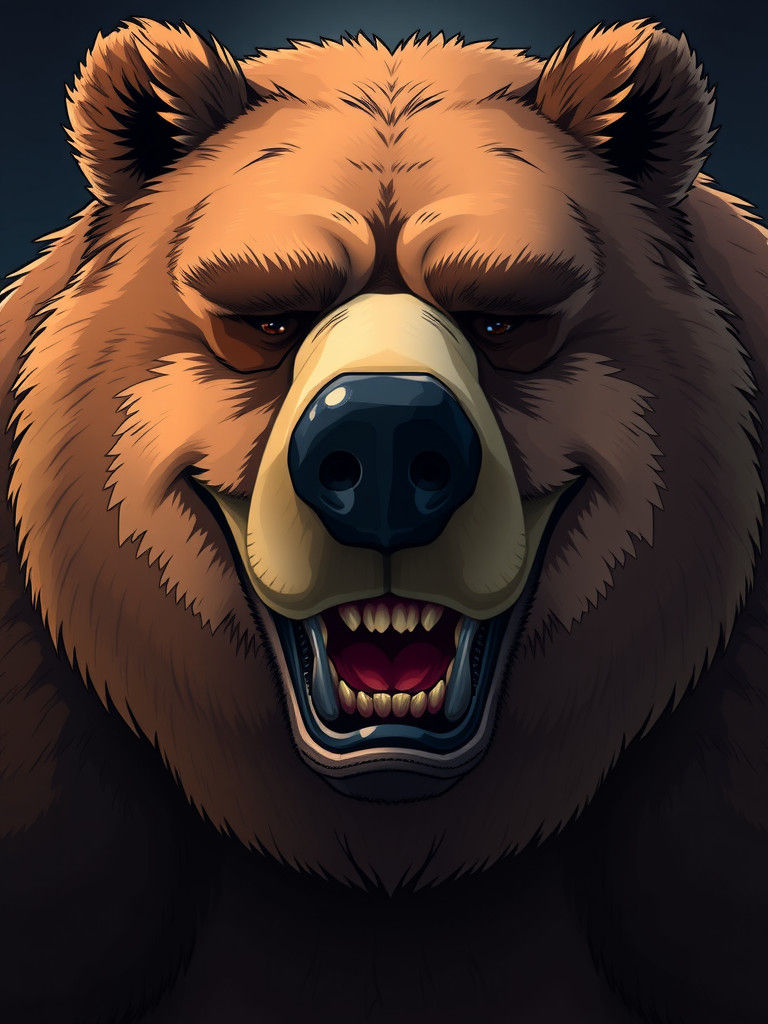 Kodiak Bear Close-up Portrait in Anime Style