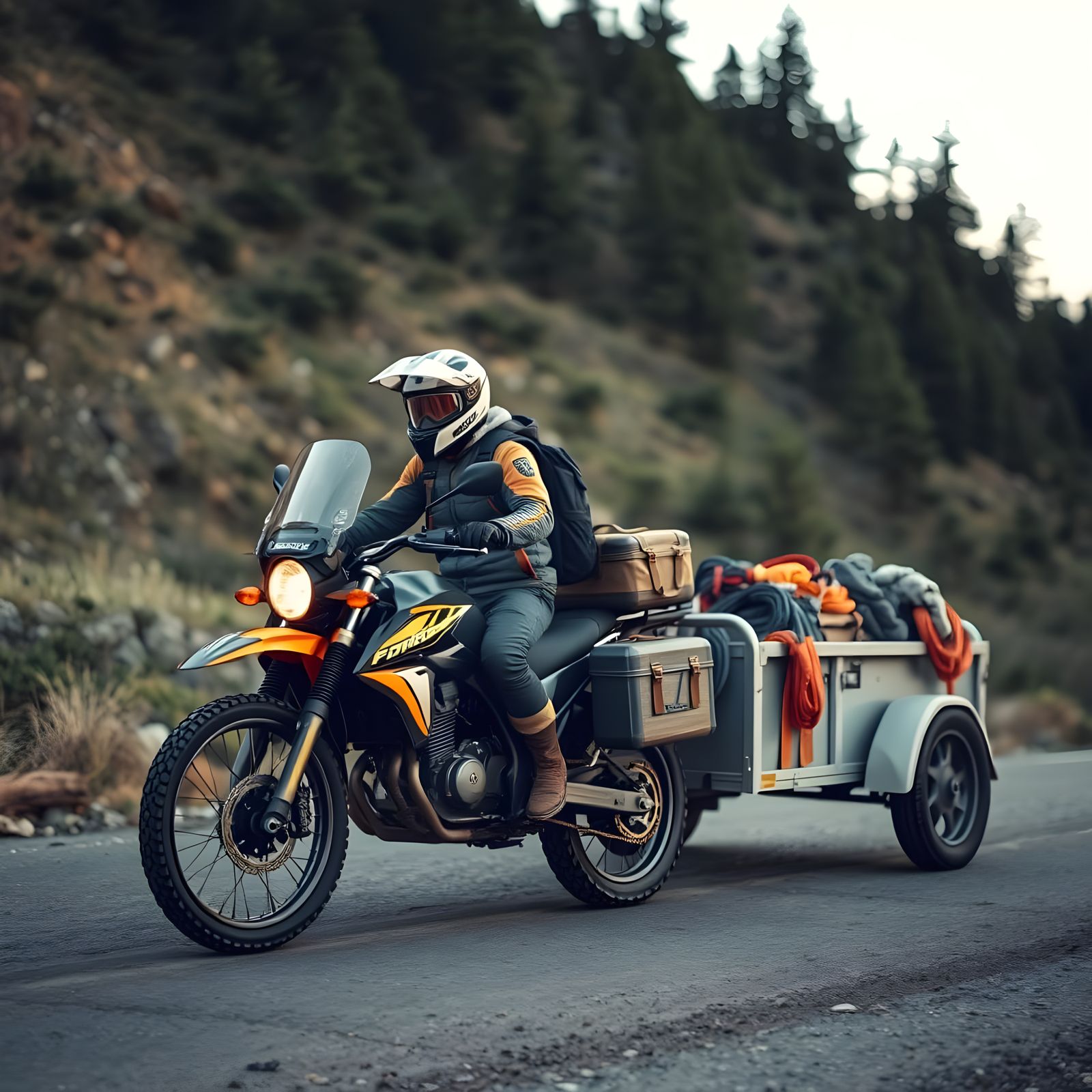 Adventurer on Motorcycle with Exploration Gear