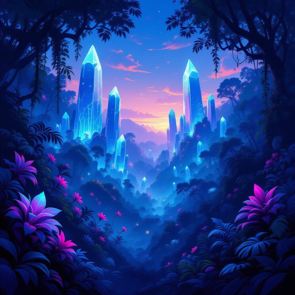 Bioluminescent Alien Jungle at Twilight