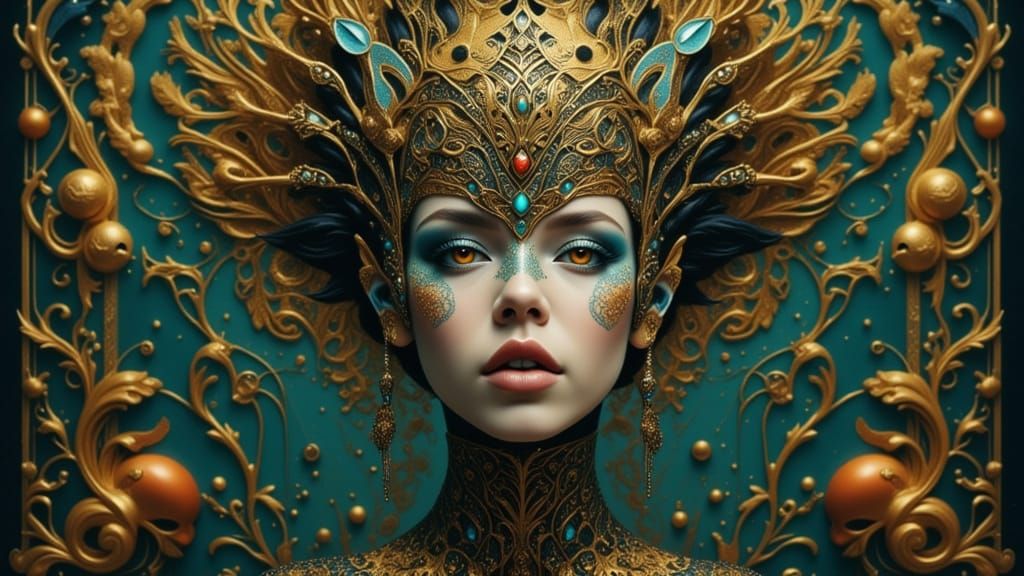 Intricate Alien Mandala Portrait in Dynamic Lighting