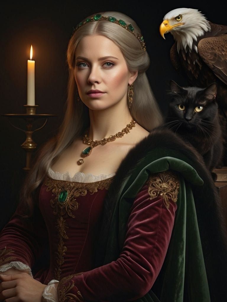 Medieval Queen with Majestic Black Cat