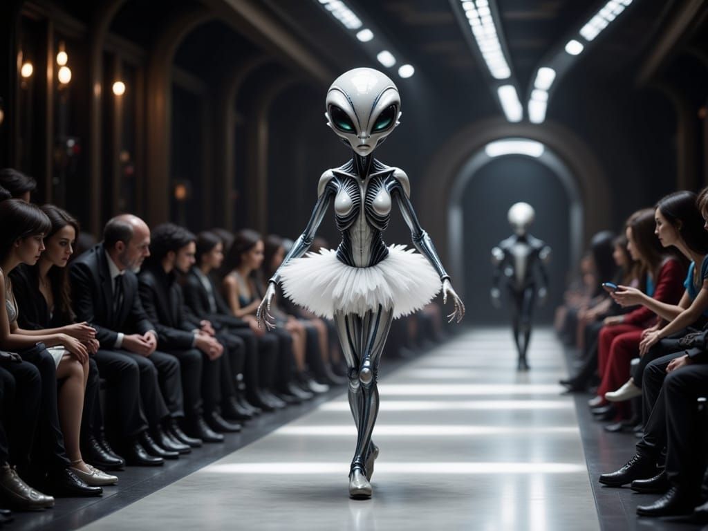 Elegant Alien in Tutu Struts Down Paris Fashion Show Catwalk