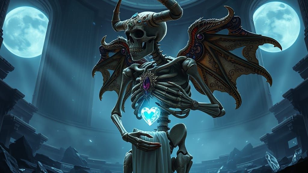 Ornate Skeletal Figure with Crystalline Heart
