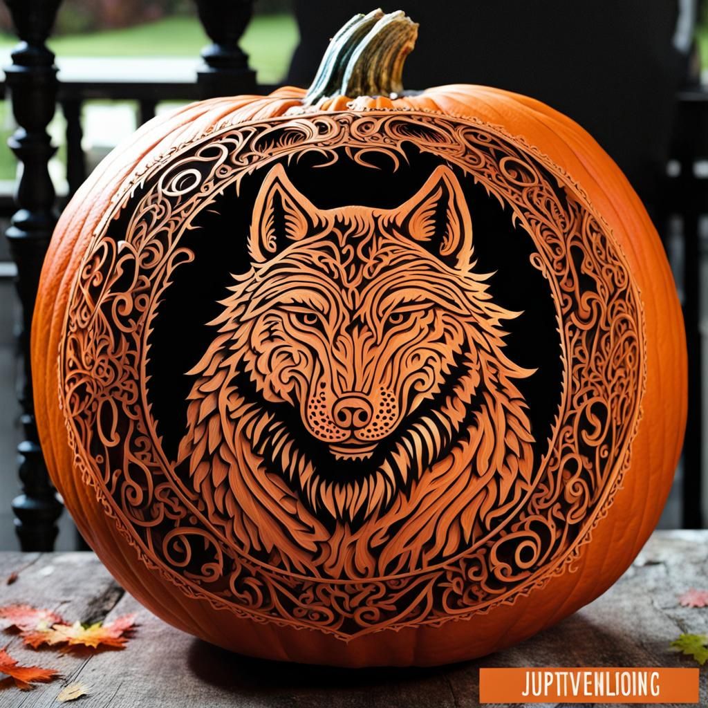 Intricate Wolf Jack-o'-Lantern Carving