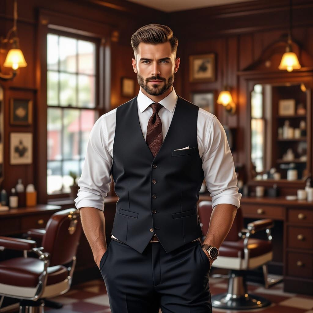 Handsome Barber in Vintage Barbershop Illustration