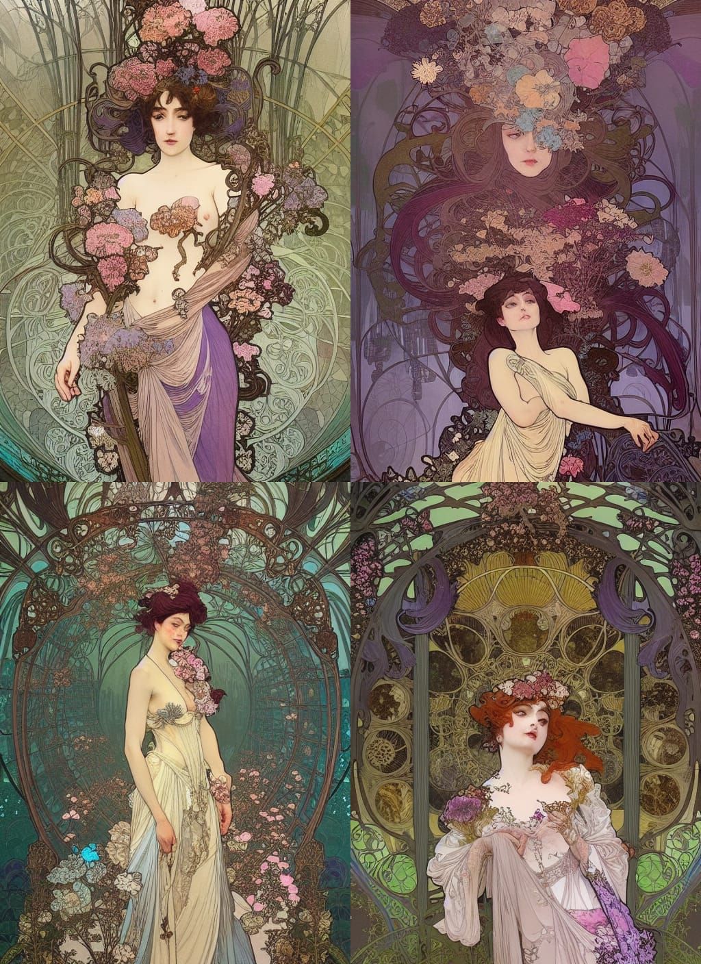 Floral Gown: Art Nouveau Rococo Matte Painting