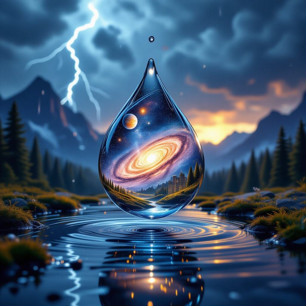 Raindrop Universe: Hyperrealistic Refraction Art
