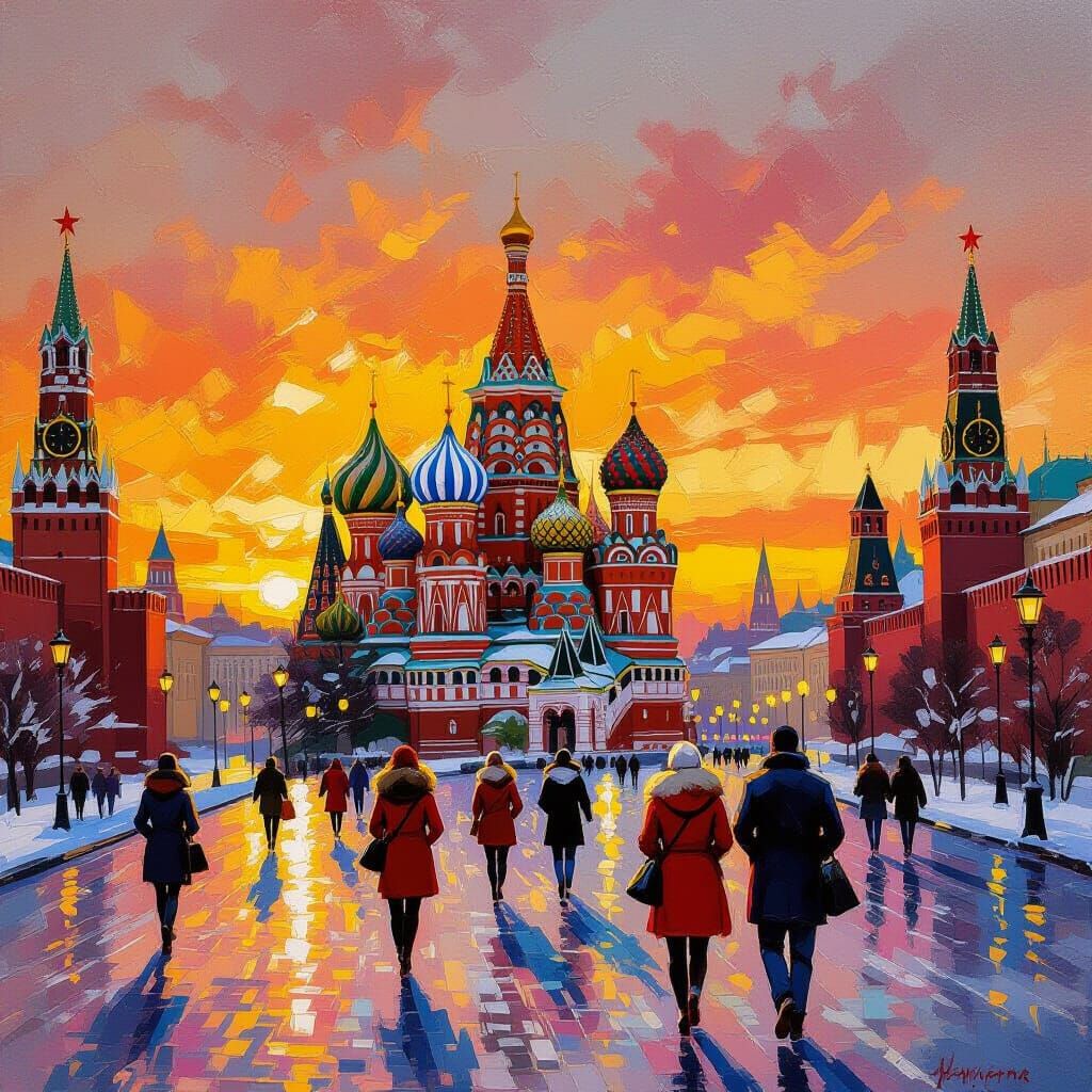 St. Basil's Cathedral: Oil Painting Sunset