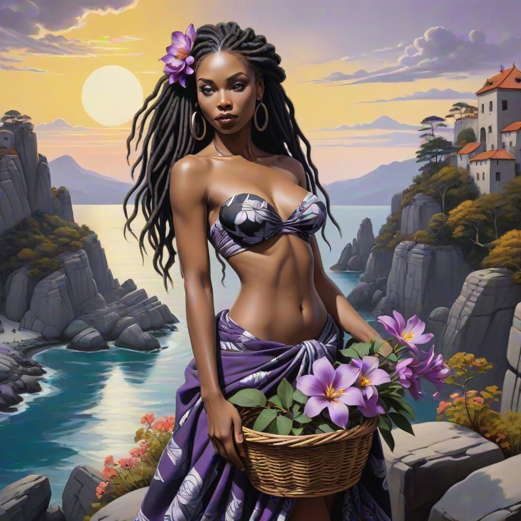 Petite Pin-Up Model Captivates in Escher-Inspired Landscape