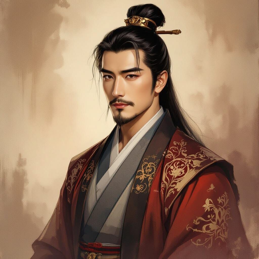 Guan Erye Portrait in Chinese Ink Wash Style